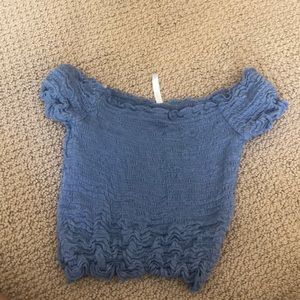 McCaulou’s Department Store Tops - blue ruffle off the shoulder shirt McCaulou’s Department Store Tops - blue ruffle off the shoulder shirt